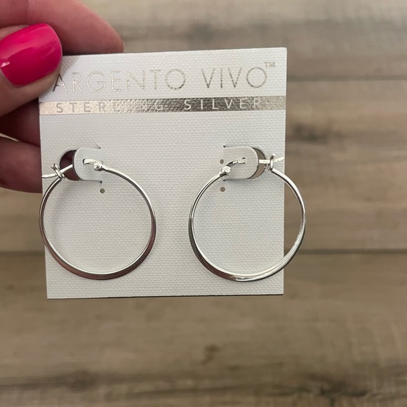 NWT Argento Vivo Sterling Silver Hoops Earrings - 1.25” hoops mini micro - Picture 2 of 4